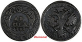 Russia Anna Ivanovna Copper 1731 Denga RED Mint OVERSTRUCK Toning KM# 188 (097)