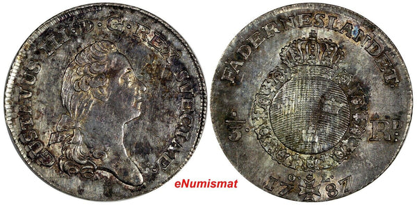 Sweden Gustaf III Silver 1787 OL 1/3 Riksdaler Mintage-461 472 aUNC KM# 525 (13)