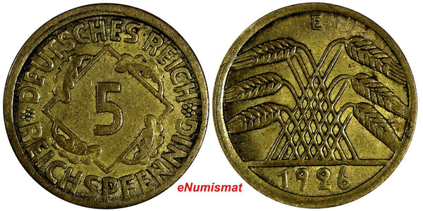 Germany - Weimar Republic 1926 E 5 Reichspfennig RARE DATE XF KM# 39 (20 173)
