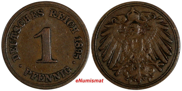 Germany - Empire Wilhelm II Copper 1895 F  1 Pfennig Stuttgart Mint KM# 10 (189)