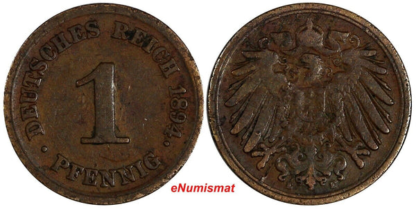 Germany - Empire Wilhelm II Copper 1894 E 1 Pfennig Muldenhütten Mint KM# 10 (2)