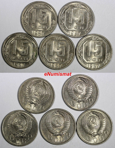 RUSSIA USSR Copper-Nickel 1957 15 Kopeks UNC/BU Y# 124 RANDOM PICK (1 Coin)