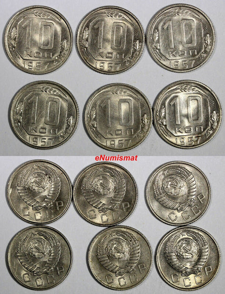 RUSSIA USSR Copper-Nickel 1957 10 Kopeks UNC/BU Y# 123 RANDOM PICK (1 Coin)