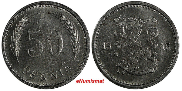 Finland Iron 1945 50 Penniä WWII Issue UNC KM# 26b (20 213)