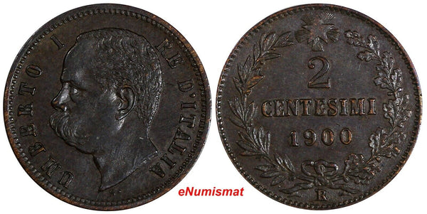 Italy Umberto I Copper 1900 R 2 Centesimi Last Year Type aUNC KM# 30 (20 217)