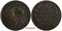 Italy Vittorio Emanuele II Copper 1861 M  5 Centesimi XF KM# 3.2 (20 221)