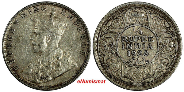 India-British George V Silver 1928 1/4 Rupee Bombay Mint KM# 518 (20 237)