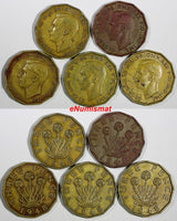 Great Britain George VI LOT OF 5 COINS 1948 3 Pence  KM# 849 (20 240)