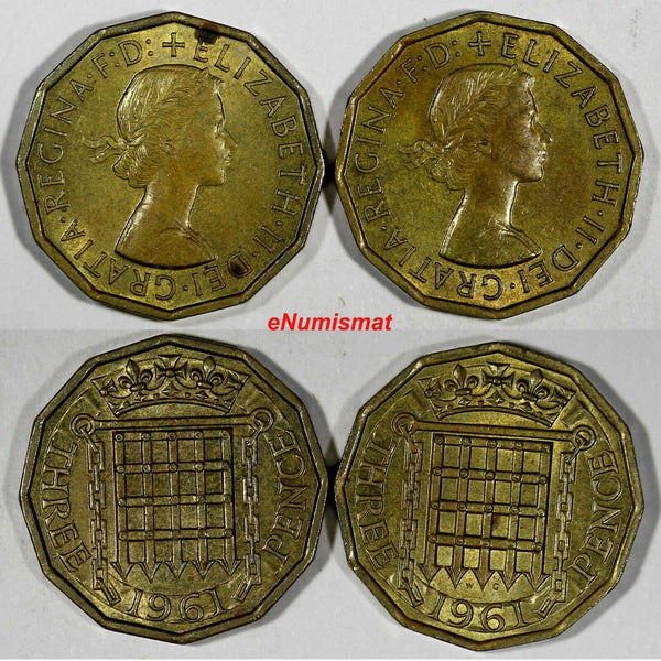 Great Britain Elizabeth II LOT OF 2 COINS 1961 3 Pence KM# 900 (20 270)