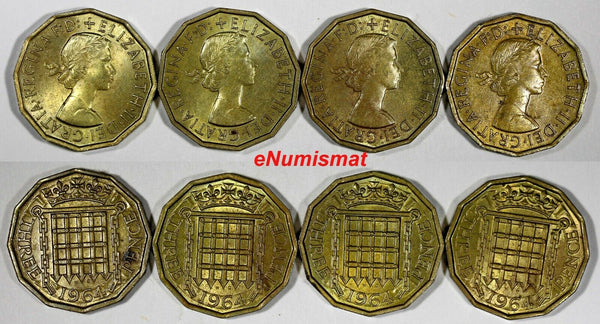 Great Britain Elizabeth II LOT OF 4 COINS 1964 3 Pence KM# 900 (20 272)