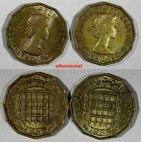 Great Britain Elizabeth II LOT OF 2 COINS 1965 3 Pence KM# 900 (20 273)