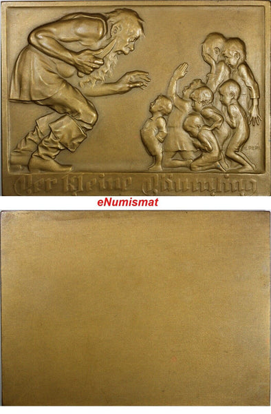AUSTRIA Bronze 1910 Art Medal Plaque by K. Perl "The Little Tom Thumb" 76x55 mm