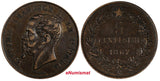Italy Vittorio Emanuele II Copper 1867 M 5 Centesimi Milano Mint  KM#3.2 (316)