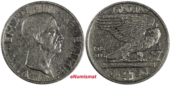 Italy Vittorio Emanuele III 1936 R 50 Centesimi SCARCE VF/XF KM# 76 (8)