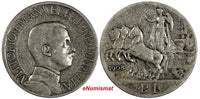 Italy Vittorio Emanuele III Silver 1908 R 1 Lira 1st Year RARE DATE KM# 45 (350)