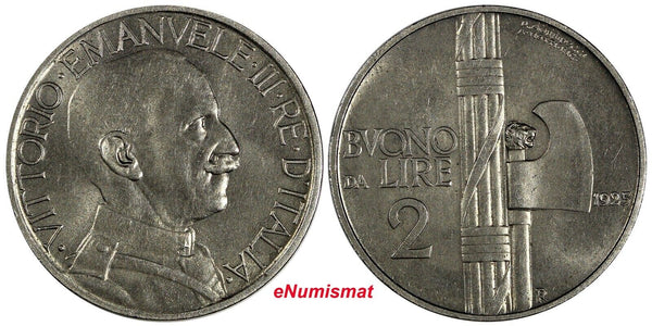 Italy Vittorio Emanuele III 1925 R  2 Lire XF Condition KM# 63 (358)