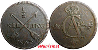 SWEDEN 1803 1/2 SKILLING OVERSTRUCK ON 1 ORE 1769 S.M. EARLY SCARCE DATE (386)