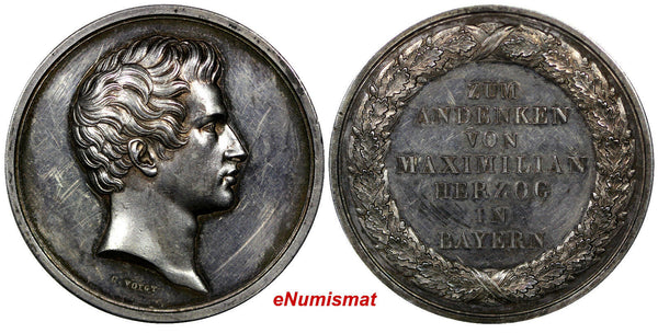 GERMANY Bavarian Maximilian Herzog 1808-1888 Silver Medal by C.Voigt 41mm (9579)