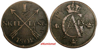SWEDEN Gustaf IV Adolf 1802 1 Skilling OVERSTRUCK on 2 Ore (1743-1768) KM# 566