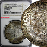MEXICO Silver 1921 Mo 2 Pesos NGC AU DET. INDEPENDENCE CENTENNIAL TONING KM# 462