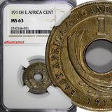 East Africa George V Copper-Nickel 1911 H 1 Cent NGC MS63 1st Year Type KM# 7