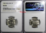 Ireland Republic Copper-Nickel 1982 5 Pence NGC AU58 1 GRADED HIGHER KM# 22