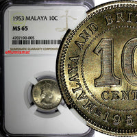 Malaya & British Borneo Elizabeth II 1953 10 Cents NGC MS65 KM# 2