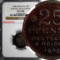 GERMANY Wilhelm II  Proof Pattern 1908 25 Pfennig NGC PR63 RB Schaaf-18/G5 (064)