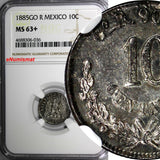 Mexico SECOND REPUBLIC Silver 1885 GO R 10 Centavos NGC MS63+  Toned KM# 403.5