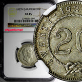 Sarawak Silver Charles V. Brooke 1927 H 20 Cents NGC XF45 1 YEAR SCARCE KM# 17a