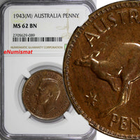 Australia George VI Bronze 1943 (M) 1 Penny NGC MS62 BN Mint Luster KM# 36