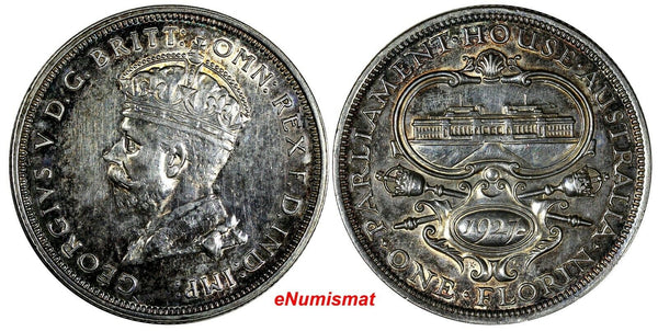 AUSTRALIA George V Silver 1927 Florin Opening of Parliament House aUNC KM# 31