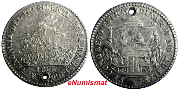 Bolivia Silver Proclamation 2 Soles 1855 Cordoba Issue Potosi Mint