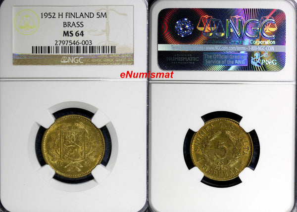 Finland 1952 H 5 Markkaa NGC MS64 TOP GRADED BY NGC !!!  KEY DATE KM# 31a