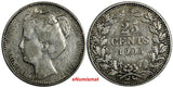 Netherlands Wilhelmina I Silver 1904 25 Cents 19mm KM# 120.2