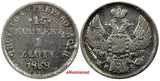 Poland Russia Nicholas I Silver 1838 НГ Zloty 15 Kopeks BETTER DATE C# 129