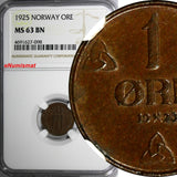 Norway Haakon VII Bronze 1925 1 Ore NGC MS63 BN  BETTER DATE KM# 367