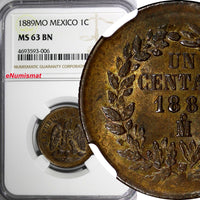 Mexico SECOND REPUBLIC Copper 1889 Mo 1 Centavo NGC MS63 BN   KM# 391.6