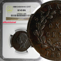 Sarawak Charles J. Brooke Copper 1888 1 Cent NGC XF45 BN KM# 6