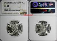 Sweden Gustaf VI Silver 1952 TS Krona NGC MS64 BETTER DATE KM# 826