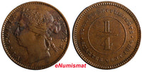 Straits Settlements Victoria Bronze 1884 1/4 Cent  aUnc/XF Condition RARE KM# 7a