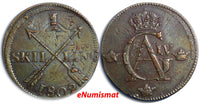 Sweden 1802 1 Skilling Overstruck on 1748 SM 2 Ore Full Undercoin KM#566 (3030)