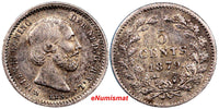 Netherlands William III Silver 1879 Broadaxe 5 Cents XF Mintage-200,000 KM# 91