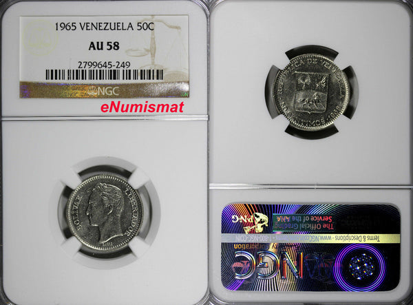Venezuela Nickel 1965 50 Centimos NGC AU58 Y# 41