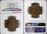 Portugal Carlos I BRONZE 1891 20 Reis NGC AU DETAILS FIRST YEAR TYPE KM# 533