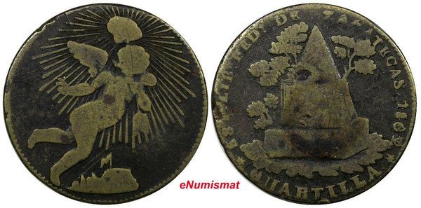 Mexico Zacatecas Brass 1862 1/4 Real "Quarto/Quartilla" Overdate SCARCE KM# 366