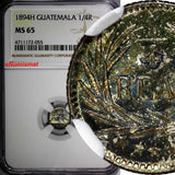 Guatemala Silver 1894 H 1/4 Real NGC MS65  Mintage-800,000 HIGH GRADE KM# 162