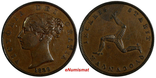Isle of Man Victoria (1837-1901) 1839 1/2 Penny Mintage-214,000 SCARCE KM# 13