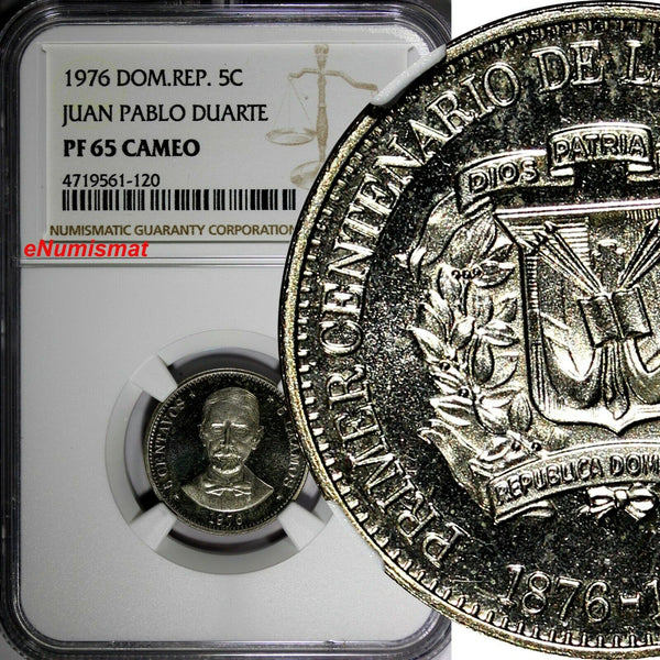 DOMINICAN REPUBLIC PROOF 1976 5 Centavos NGC PF65 CAMEO Mintage-5,000 KM# 41