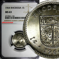 RHODESIA Elizabeth II 1964 1 Shilling,10 Cents NGC MS63 KM# 2